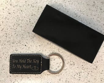 Personalized Leather Keychain - Custom Key Fob - Leather Engraved Key Ring Perfect Gift For Anyone! Includes Gift Box