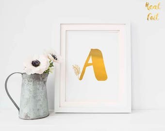 Monogram print, White and gold foil art print, Unique home decor, Real foil print, 5 x 7 print, Personalized wall decor, FAP5fp004W