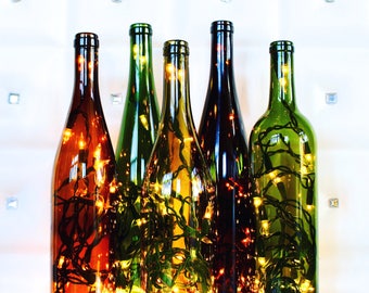 Recycled Wine Bottle Light - Wine Bottle Lamp - Wine Decor - Wine Gifts - Summer Decor - Bohemian Decor- Gifts for Her - Wine Bottle Decor