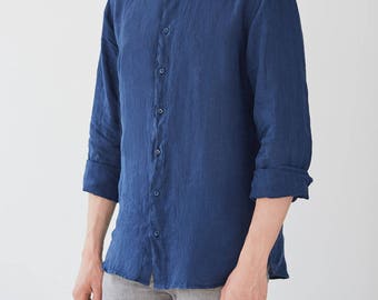 Navy Linen Snapdragon Men's Shirt