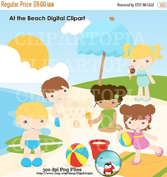 50%OFF SALE Boy And Girl Summer Beach Digital Clipart Cute Boys and Girls At the Beach fot Personal and Commercial use/ INSTANT Download Il_570xn