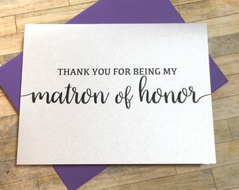 Thank you for being my matron of honor card - card for matron of honor - maid of honor - flower girl - card from bride - BLACK TIE