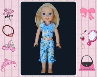 Blue daisy capris and top outfit / 14.5 inch doll / Wellie Wishers/ American Girl / doll pants and top / Wellie Wisher doll clothes