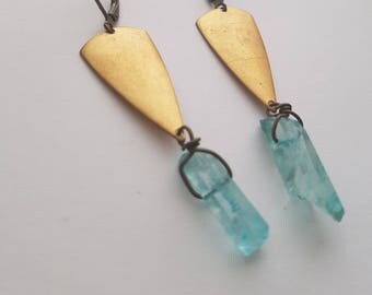 Aquamarine crystal quartz earrings,dangles