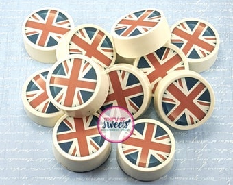 Chocolate Covered Oreos // Union Jack // Edible Print // edible image // British themed party // union jack favors // British flag favors