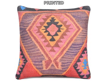oriental pillow 18x18 pink kilim pillow yellow pillow case oriental pillow cover red throw pillow oriental decorative pillow coral rug 71-45