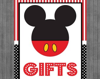 FLASH SALE Mickey Mouse Birthday Sign, Gift Sign, Red, Black