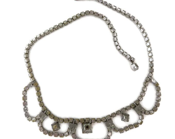 Rhinestone Bridal Necklace, Vintage Silver Tone Rhinestone Statement Necklace, Formal Wear