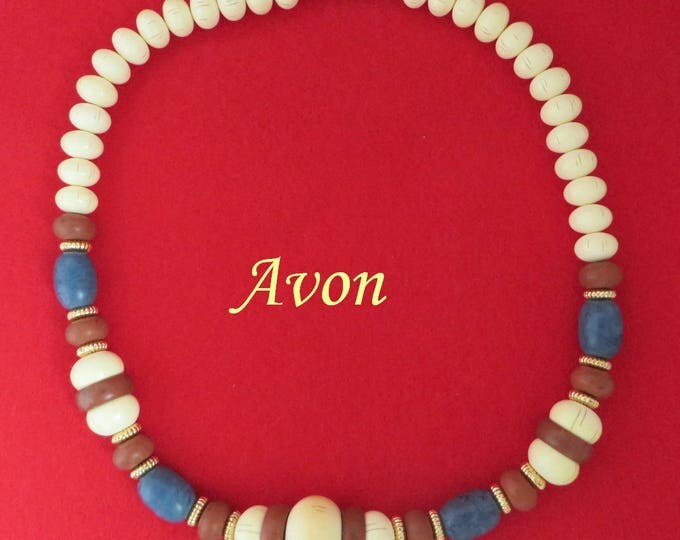 AVON Indian Summer Necklace, Vintage 1980s Beaded Necklace Costume Jewelry Gift Idea