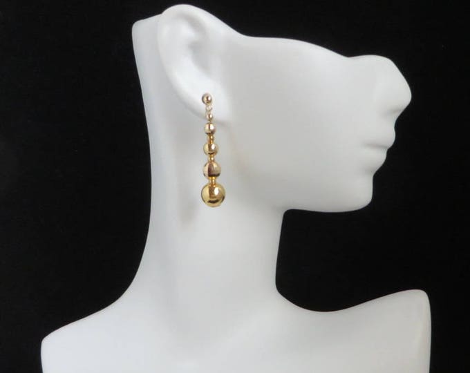 14K Gold Pierced Earrings - Vintage Dangling Ball Studs, Perfect Gift, Gift Box