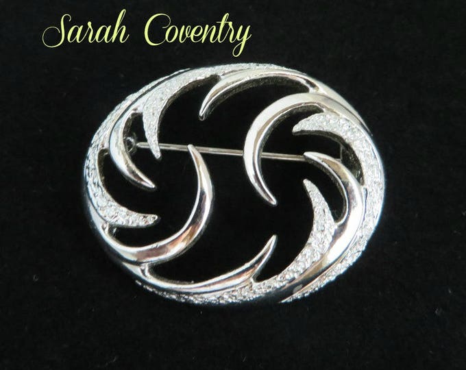 Sarah Coventry Silver Tone Swirl Brooch, Vintage Oval Spiky Pin, Classic Gift