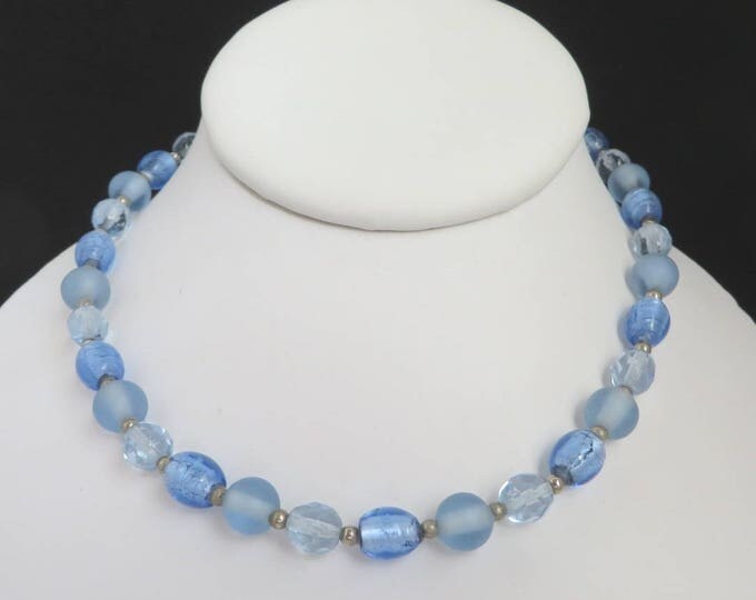 Vintage Blue Beaded Necklace - Filene's Jewelry Choker, Glass, Plastic, Metal Beaded Necklace, Gift for Her, Gift Boxed