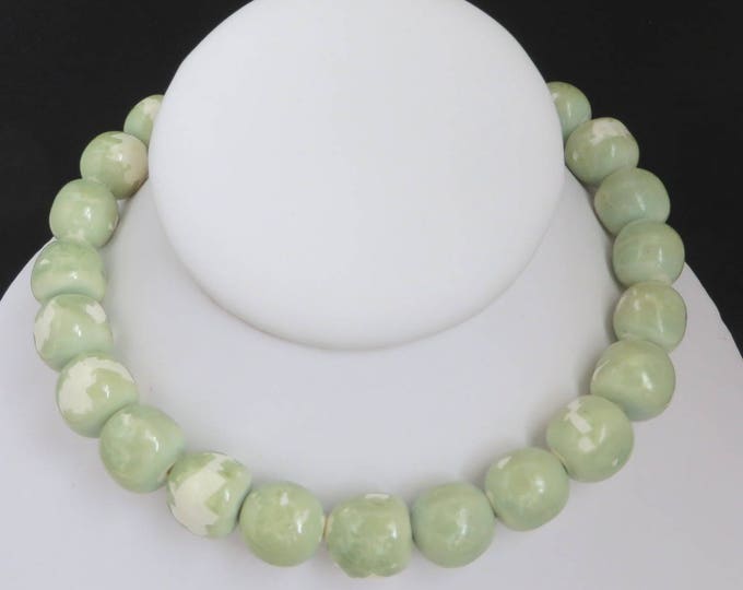 1950s Beaded Choker - Green Spatter Bead Necklace, Madmen Jewelry, Chunky Choker, Gift for Her