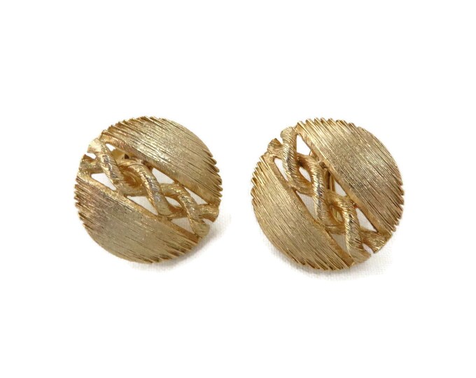 Lisner Matte Gold Button Earrings, Vintage 1960s Screwback Earrings