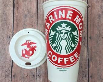 Marine Mom & Dad Personalized Starbucks Cup, USNA, Reusable Coffee Cup, BFA free plastic cup