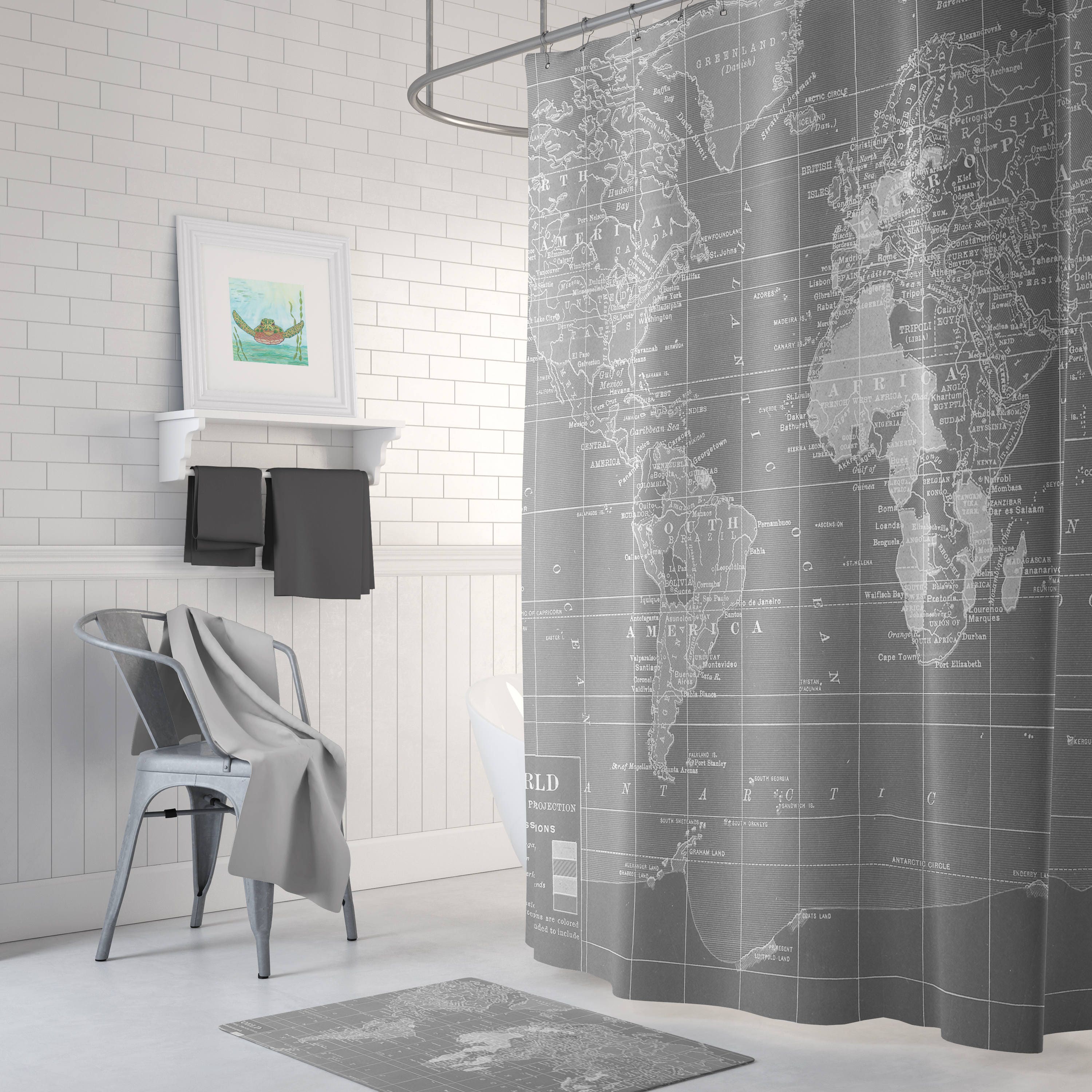 Gray World Map Shower Curtain And White Home Decor Travel Gray World Map Shower Curtain And White Home Decor Travel Wander
