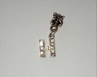 Pendant 1 X letter H silver and rhinestone