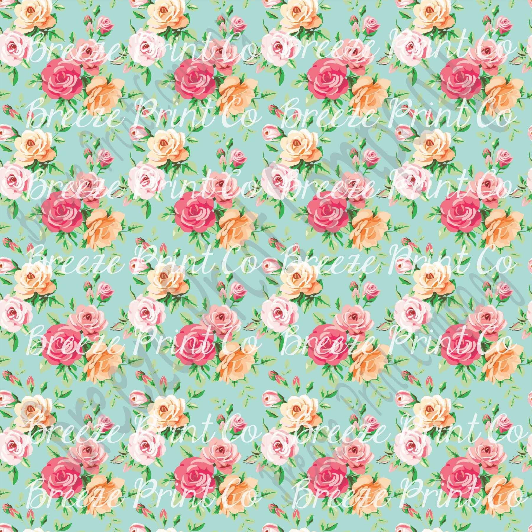 Rose floral heat transfer or adhesive vinyl sheet with mint