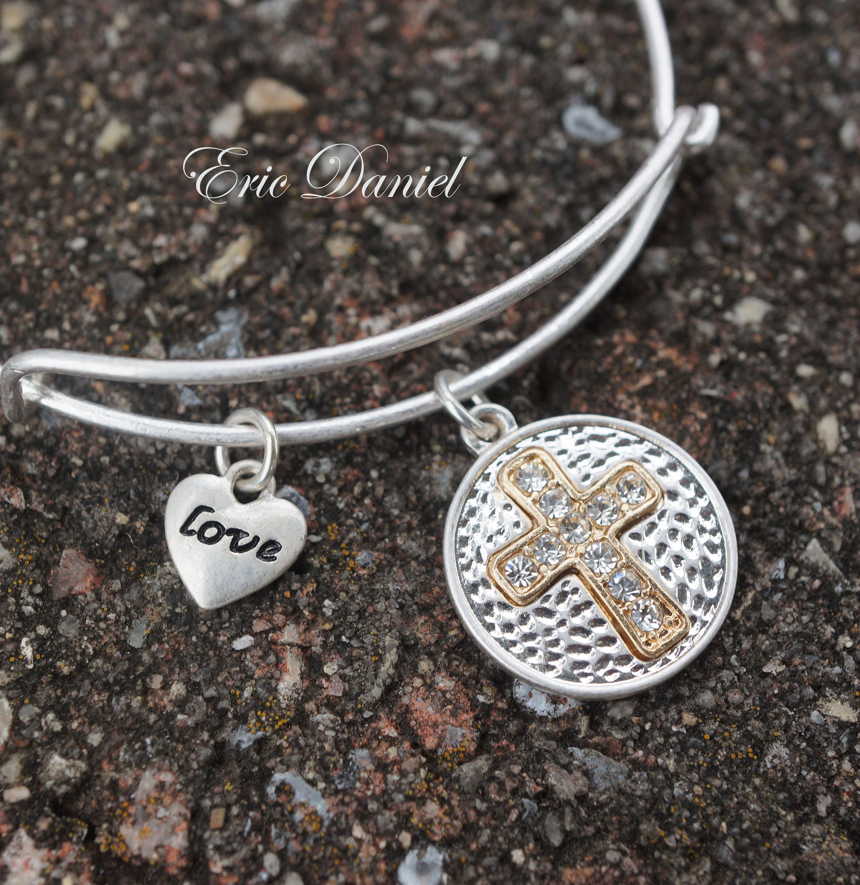 Cross Charm Bangle Silver or Gold Religious Bangle Spiritual