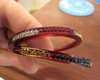 Lucite and Rhinestone Bangle Bracelets/RESERVED 8/25