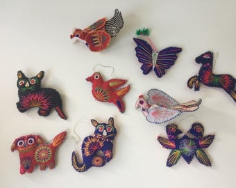Vintage Mid Century Mexican Christmas Ornaments Animals Primary Colors