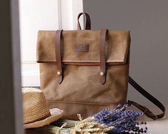 Waxed canvas backpack JUDITH brown