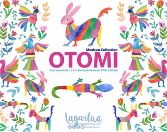 Mexican Watercolor Floral clipart, Otomi, PNG, mexican party, flowers, folk clip art, hand painted, cinco de mayo, alebrijes, colorful