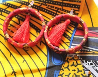 african wax earrings/ red tassels