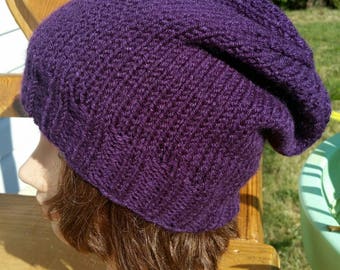Knit slouchy Hat, Knit Beanie, snowboarding hat, Slouch Hat, purple Slouch Beanie, Slouchy, Slouchy hat, Dark Purple Slouchy, Knit Slouchy