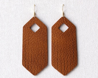 Camel Leather Fringe Drop Earrings