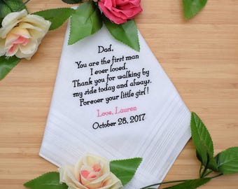 Father of the Bride Handkerchief. Wedding Handkerchief. Personalized Handkerchief. Embroidered Handkerchief. Wedding gift for Dad.