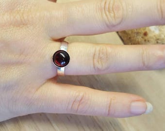Dark Red Garnet Ring. 925 sterling silver. Reiki jewelry uk. January birthstone . Women's Adjustable ring. 8mm 2nd anniversary Gemstone