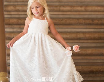 Light Cream Lace Maxi Flower Girl Dress, Boho Flower Girl Dress, Floor Length Flower Girl Dress, Wedding Dress, Flower Girl Dress