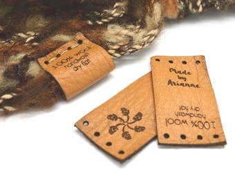 Leather labels 1x2 inches - made from real leather - Personalized , Leather tags , Custom Labels, Knitting Labels, Crochet Labels