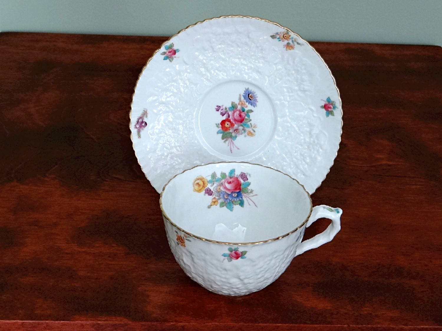 Copeland Spode Savoy Dresden Rose China Tea Cup and Saucer
