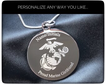 Marine Girlfriend Necklace, Marine Corps Gift, Custom Marine Mom Wife Jewelry, Military Tags, Sterling Silver Personalized Military Gifts