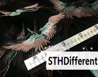 2 Color Black and white mesh fabric, embroidery birds fabric, for wedding dress by 1m -(SXIL)- about 140cm/55"wide