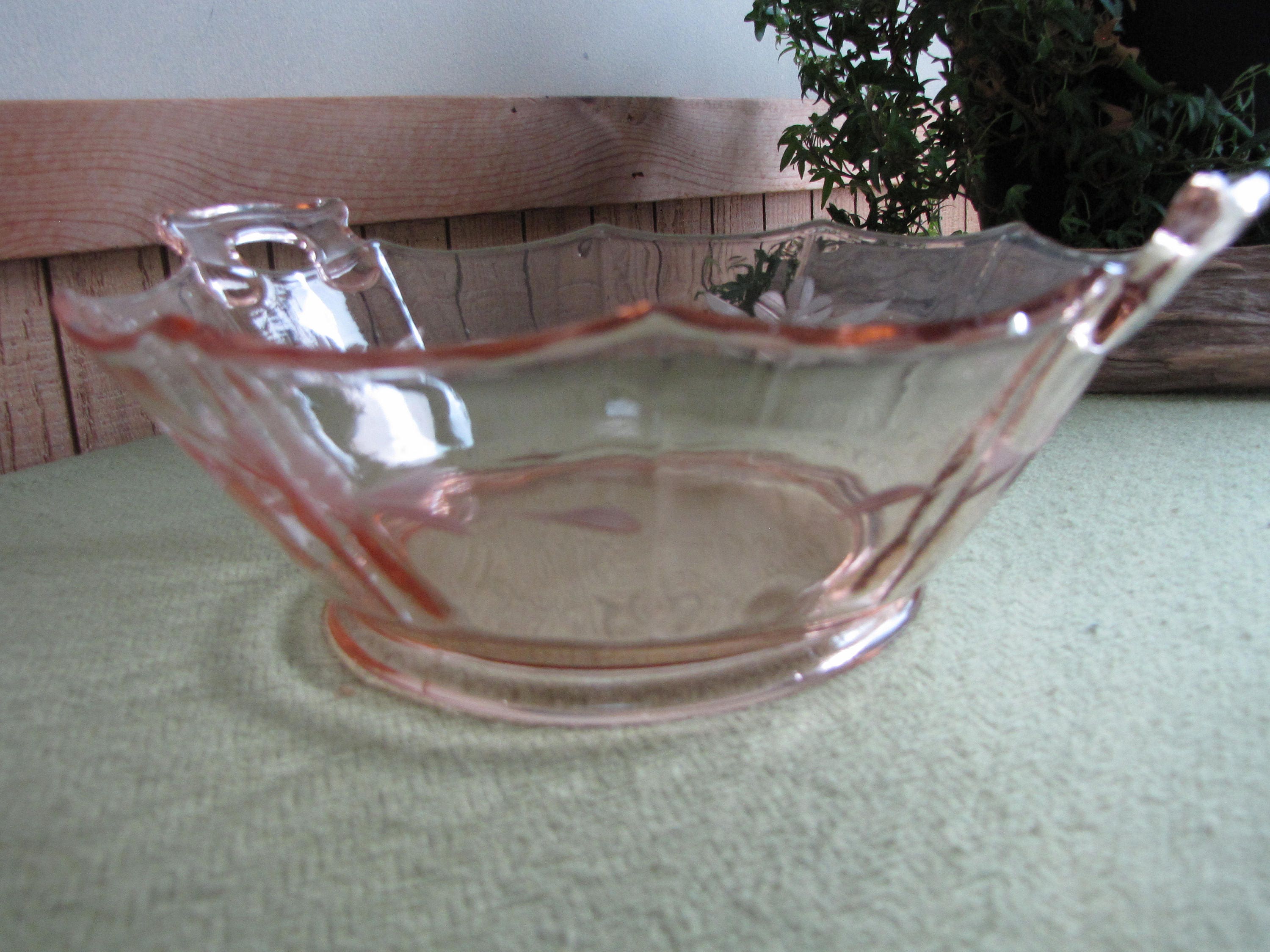 Etched Pink Depression Glass Bowl With Handles Vintage Blush Depression