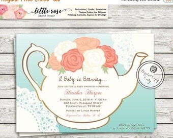 Garden Tea Party Baby Shower Invitation - A Baby is Brewing Invite - Gender Neutral - High Tea Invite - Bridal Shower - Printable - LR1029