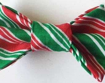 Red and Green Christmas Candycane Bow tie for Male Dog and Cat Collar