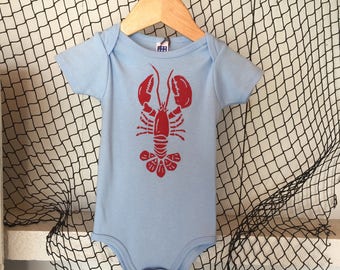 Linocut lobster print on Royal Apparel onesie