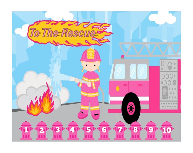 Sale Firefighter Reward Chart - Potty Training - Preschool Routine - Bedtime Routine - Toddler - Preschool - Pink
