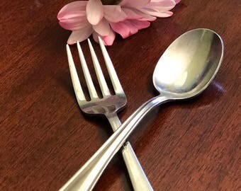 Vintage Baby Spoon and Fork, Youth flatware, Stainless steel Shabby Chic baby spoon and fork set, baby utinsils