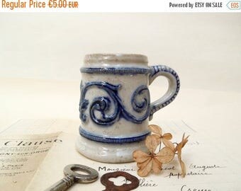 SALE Small Stein Mug, Shot glass, Blue and Grey Salt Glazed, German, French Vintage, Beer, Collectible, stonewear antique small vase planter