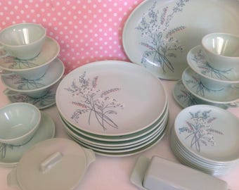 Jadeite Green Melmac dinnerware, mint green Watertown Lifetime, melmac plates, bowls, large lot melmac, service for 6