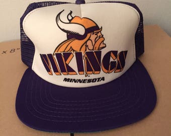 vtg deadstock minnesota vikings new era trucker snapback hat cap 90s jersey logo rare nfl DS og 80s moss