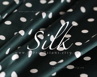 Dark Green Polka Dot Silk Fabric - achat tissu de soie pois