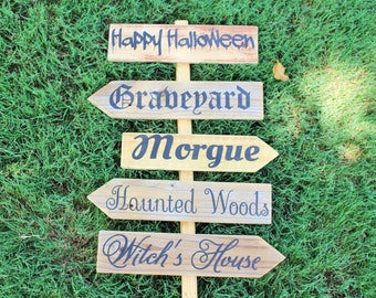 Outdoor Halloween Decoration- Happy Halloween Collection, Outdoor Fall Sign, Cursive Sign, Rustic Outdoor Sign, Graveyard, Witch's House