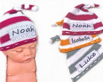 Custom baby name newborn beanie custom baby hat name baby hospital hat baby knot hat personalized beanie newborn name hat with name knot hat