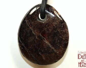 Garnet on leather strap / cotton cord (necklace)